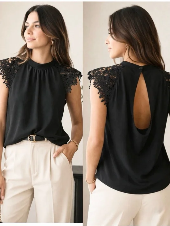 Romantic Black Lace Sheer Top Whimsigoth Goth Cut Out Back Blouse Medium - Picture 1 of 9